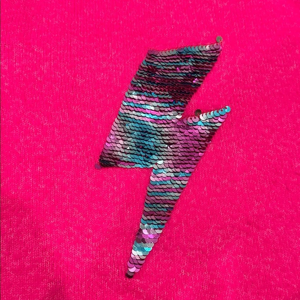 Gap girls hot pink sweater with sequin lightening bolt xs